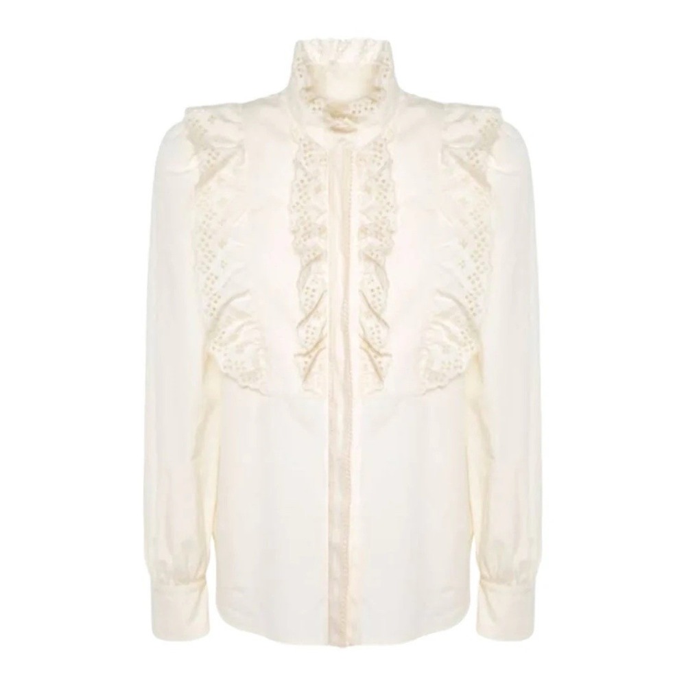 Weekend Max Mara Nastro Women's Poplin Ivory Vintage Feminine Ruffle Classic‎